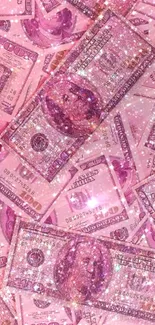 Pink glittery dollar bills wallpaper with sparkling effect.