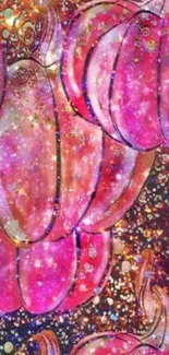 Sparkling pink pumpkins with glittery background.