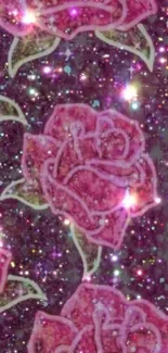 Pink roses and glitter sparkle wallpaper background.