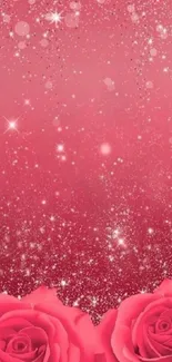 Pink rose wallpaper with sparkling glitter background.