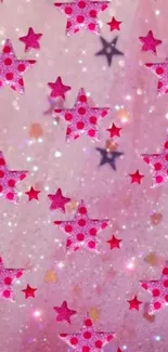 Sparkling pink star wallpaper with a glitter effect.