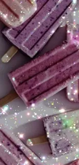 Lavender popsicles with sparkling glitter effects as mobile wallpaper.