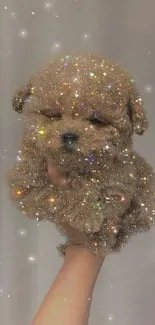 Adorable puppy with sparkling glitter effect mobile wallpaper.