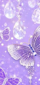 Sparkling purple butterfly with diamond accents on a lavender background.