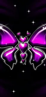 Vibrant purple butterfly wallpaper with sparkling stars on black background.