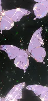 Purple butterflies sparkling on a dark background.