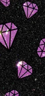 Purple diamonds on a sparkling black background, creating a cosmic effect.