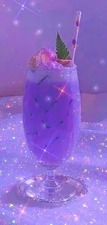 Glittering purple drink with a straw as a vibrant mobile wallpaper.