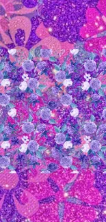 Vibrant purple floral mobile wallpaper with a sparkling effect.