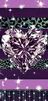 Sparkling purple heart design mobile wallpaper with gemstone detail.