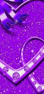 Purple heart wallpaper with sparkling glitter design.