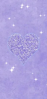 Sparkling purple heart on a soft lilac background.