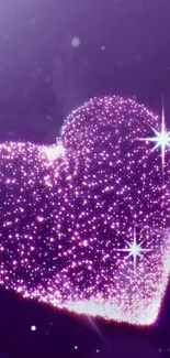 Purple heart wallpaper with sparkling stars and glitter.