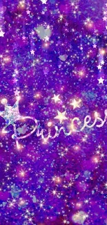 Purple glitter princess wallpaper with stars and sparkles.