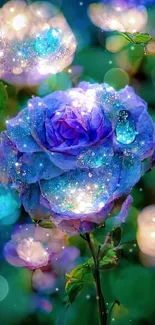 Magical glowing purple rose in mystical lights for a stunning wallpaper.