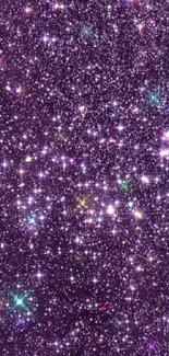 Purple starry sky wallpaper with sparkling glitter effect.