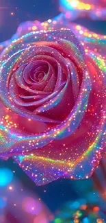 Colorful sparkling rainbow rose mobile wallpaper.