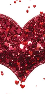 Sparkling red glitter heart design wallpaper.