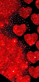 Vibrant mobile wallpaper with sparkling red hearts.