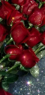 Wallpaper of red roses with sparkles.