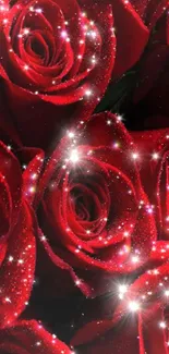 Mobile wallpaper featuring sparkling red roses with glittering highlights.