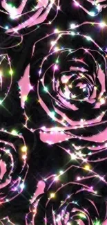 Sparkling pink roses with glowing lights.