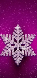 Sparkling silver snowflake on purple background.