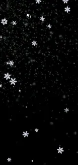 Mobile wallpaper with sparkling snowflakes on a black background.