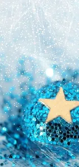 Sparkling blue star themed mobile wallpaper with a shimmering texture.