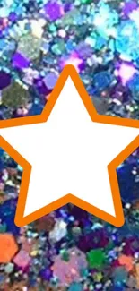 A white star on a colorful glitter background wallpaper.