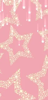 Pink wallpaper with sparkling star patterns.