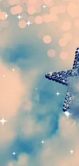 Sparkling star wand against mystical bokeh sky backdrop.