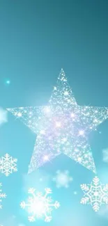 Star and snowflakes on a blue background mobile wallpaper.