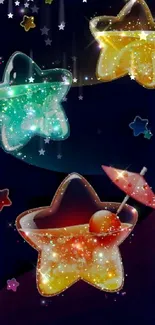 Colorful sparkling star wallpaper with glittering effects.