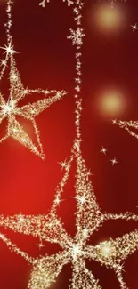 Festive mobile wallpaper with red background and sparkling stars.