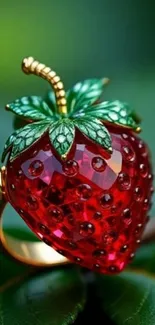 Stylish strawberry-shaped jewel ring with vibrant red and green accents.