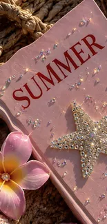 Summer-themed wallpaper with starfish and flower in sparkling design.