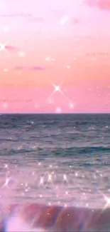 Dreamy pink sunset over a sparkling ocean.