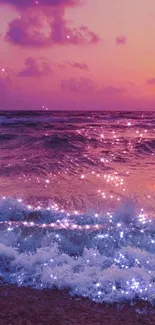 Sparkling waves under a vibrant pink sunset.