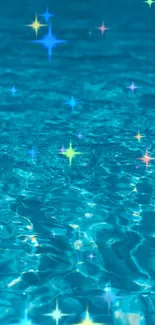 Glittering turquoise water with sparkling star effect, perfect for a calming mobile wallpaper.