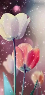 Sparkling tulips with a dreamy galaxy background.