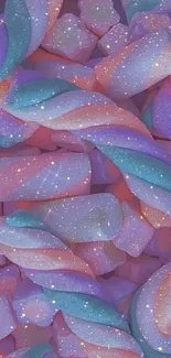 Colorful twisted candy wallpaper with sparkles.