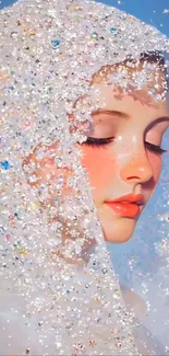Woman with sparkling veil in artistic portrait.
