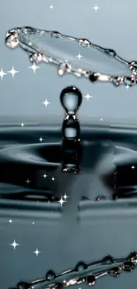 Sparkling water drop art on a reflective surface background.