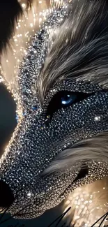 Sparkling wolf art with glitter details.