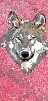 Artistic wolf with pink glitter background.