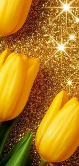 Yellow tulips with sparkling gold background