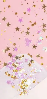 Pink wallpaper with stars and glitter bursting from an envelope.