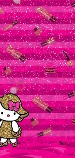 Cute Hello Kitty wallpaper with pink and glitter accents.