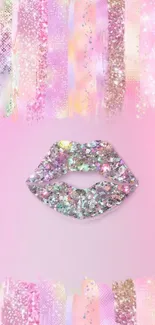 Sparkling pink lips wallpaper glitter design.